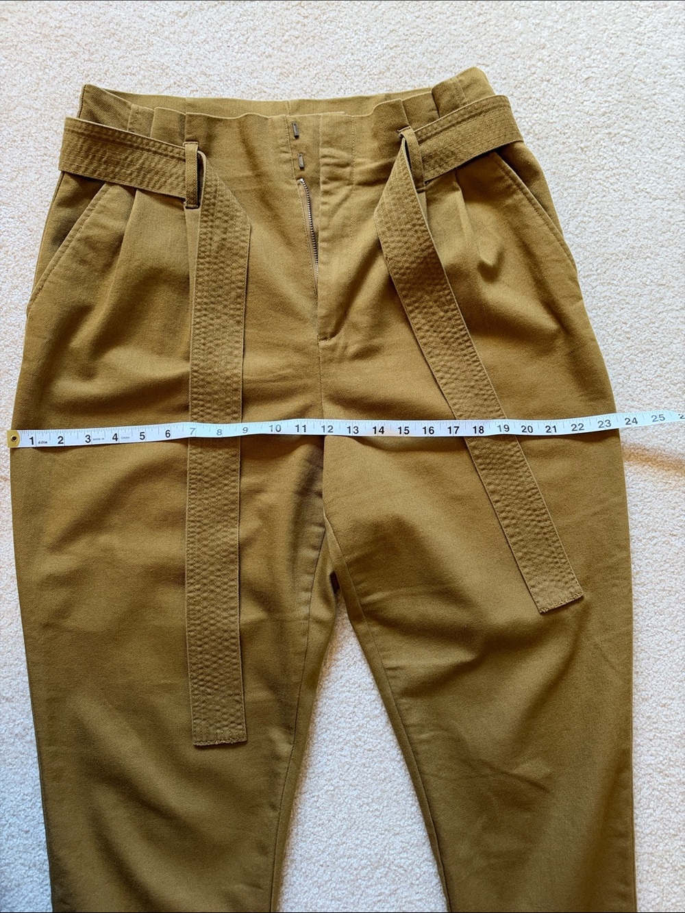 Cinched Waist Paper Bag Trousers Khaki Chinos, Tie Waist - Size 12 A New Day - Picture 7 of 8